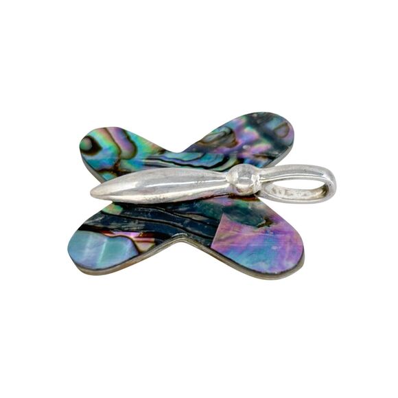 Vintage Sterling Silver 925 Abalone Inlay Butterfly Pendant - Picture 4 of 7